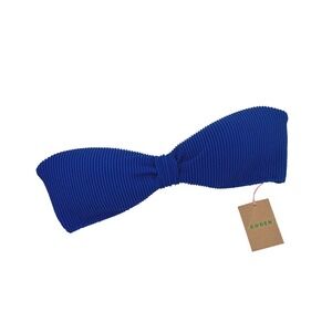 Boden Blue Smocked Bandeau Bikini Top S0429 Strapless Swimsuit NWT Size 6 US